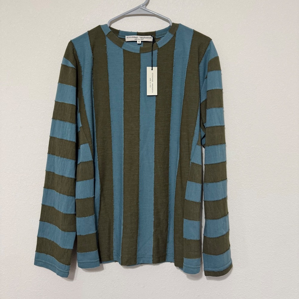 NWT Alessandro Gherardesch Wool Blend Green/Blue Striped Shirt Men's XL